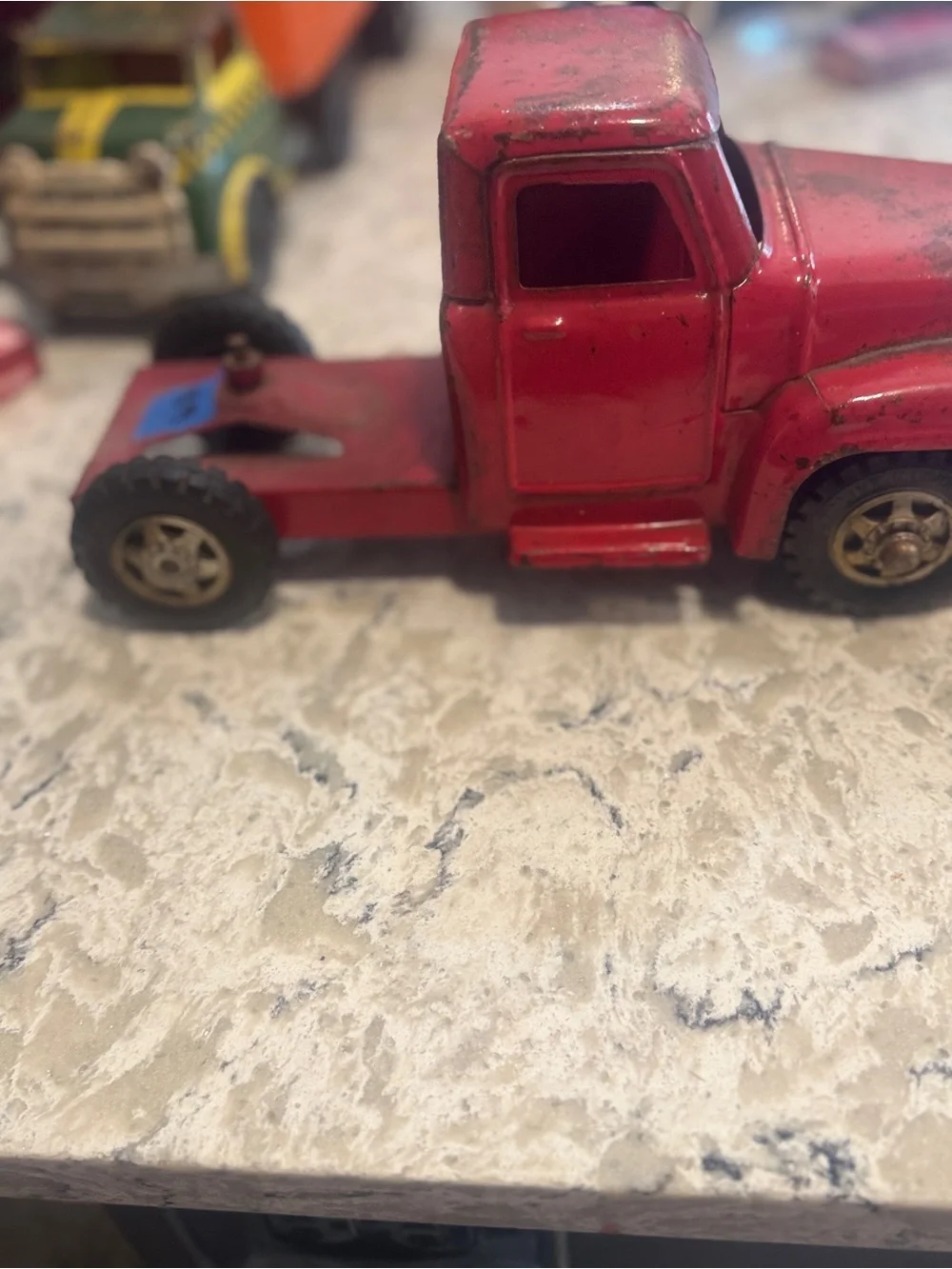 Vintage Red Toy Truck Tractor Trailer Pair